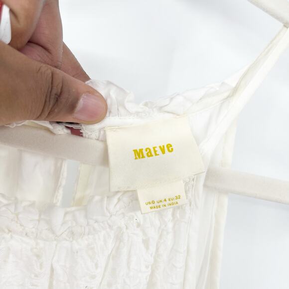 Anthropologie Maeve Womens Boho Beachy Tiered Eyelet Midi Dress Size‎ 0 White - Picture 5 of 10